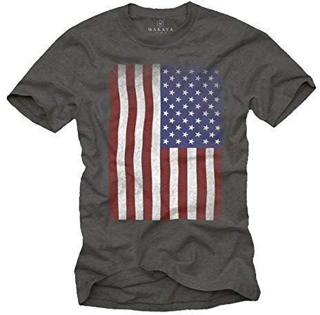 Makaya T-Shirt Drapeau Americain Homme USA Vintage Gris XXL