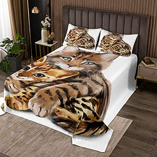 Katze Steppdecke Niedliches Tiermuster Tagesdecke 240x260cm für Kinder Jungen Mädchen 3D Tier Bettüberwurf Schöne Wohndecke Dekor 3St
