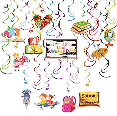 36 Stück Einschulung Deko Bunt Spirale Girlande zum Schulanfang Wirbel Deko Spiralen Luftschlangen für Einschulungsparty, Schuleinführung Deko Junge und Mädchen, Schule Deckenhänger usw.