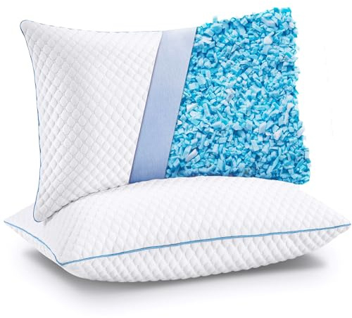 Cooling Shredded Memory Foam Bed Pillows, Queen Size, Set of 2, 20 x 30 in