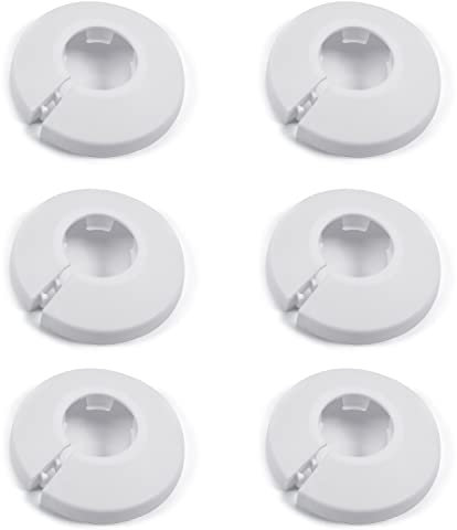 Yinpecly Flangia di copertura per tubi di diametro 2 cm, decorazione in plastica PP, per radiatore per tubo da parete, decorazione bianca, 6 pezzi