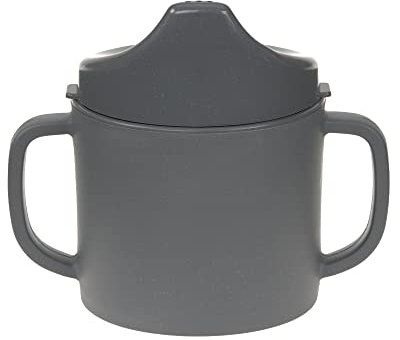 LÄSSIG Tasse à boire pour enfants avec anse et couvercle amovible 150 ml/Sippy Cup Uni anthracite