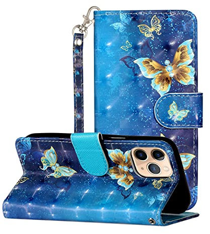 nancencen Handyhülle für iPhone 12 6.1 Hülle, Hochwertiges PU-Material mit Glatter Haptik [Staubdicht] [Magnetverschluss] Vintage Glitzer Leder Cover Flip Case,Schmetterling