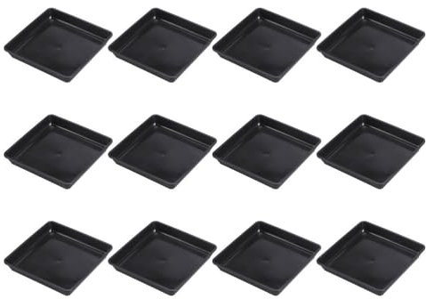 Operitacx Blumentopf Untersetzer Eckig Sukkulenten Topf Untersetzer Quadratisch Schwarz Kunststoff Teller 12 Stück 12cm Desktop Boden Pflanztopf Zimmerpflanzen Pflanzen Blumen Untertassen