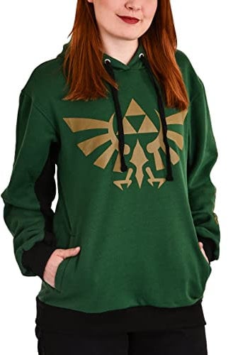 Elbenwald The Legend of Zelda Hoodie mit Triforce und Symbols Print für Herren Damen Unisex grün Gold - L