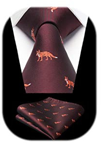 HISDERN Krawatte Weinrot Herren Krawatten Fuchs Muster mit Einstecktuch Krawatte Hochzeit und Taschentuch Set