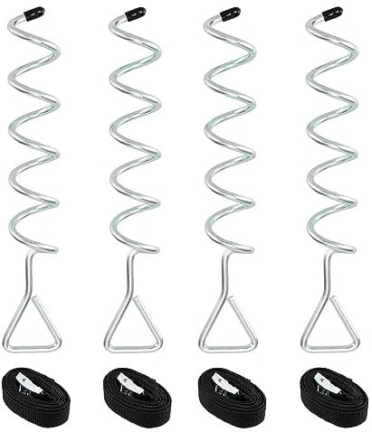 ZOENHOU 4 Set 8 PCS Trampoline Anchor Kit, Heavy Duty Trampoline Tie Down Kit, 12 Inch Ground Steel Stakes Anchor Corkscrew Shape for Trampolines, Swings, Tent, Camping