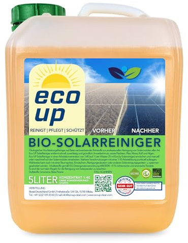 ecoUp Bio-Solarreiniger, 5 Liter, Konzentrat 1:40 verdünnbar, Photovoltaik, Balkonkraftwerk, Solarmodul Reiniger, biologisch abbaubar, materialschonend, ergiebig, langlebig, Deutscher Hersteller