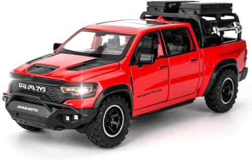 TGRCM-CZ Dodge Ram Mammoth Pick-Up Truck Modèle de voiture, en alliage de zinc, avec son et lumière, pour enfants, garçons et filles, Cadeau (rouge)