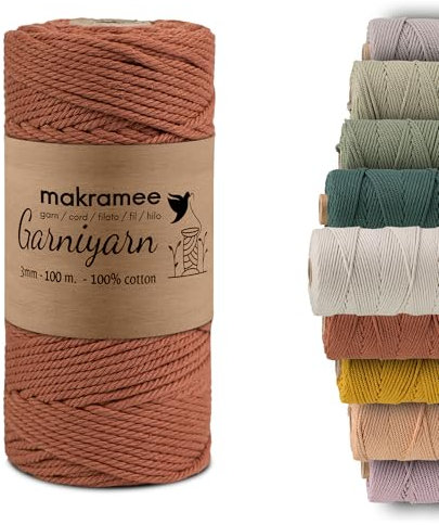 GARNIYARN Premium Macrame Garn – Weiches Baumwollseil für Makramee, DIY-Bastelprojekte, Wandbehänge, Pflanzenhänger und Wohnaccessoires (Terrakotta, 100m)