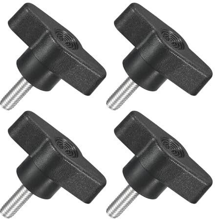 QUARKZMAN 4 Stück T-Flügelschraube mit Griffen Rändelschrauben, M5 x 16mm Männliche Schraube Knopf 304 Edelstahl Rändelschraube Daumenschrauben-Griff 36mm Durchmesser, Schwarz