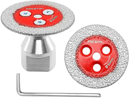 FOCSTOL Mini Disco Diamantato per Gres Porcellanato - 2 pezzi Lama Diamantata per Taglio Piastrellee 50mm e 1 pezzo Flangia M14 per Marmo, Granito, Pietra Artificiale, Gres Porcellanato, Ceramica