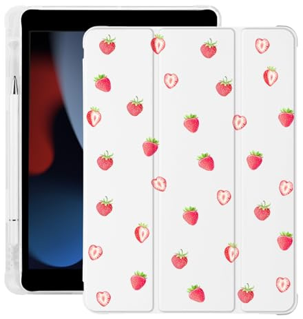 BlHMCASE Cute Kawaii Strawberry for iPad (A16) 11th Generation Case 11 Inch 2025, for iPad 10th Generation Case 10.9 Inch 2022 with Pencil Holder, Auto Sleep/Wake, White Leather Soft TPU Back Cover