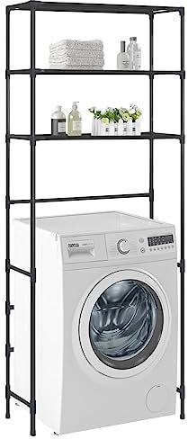 NQJIBUE Étagère de rangement à 3 niveaux pour machine à laver, noir, 69 x 28 x 169 cm, accessoires de salle de bain, porte-serviettes et supports