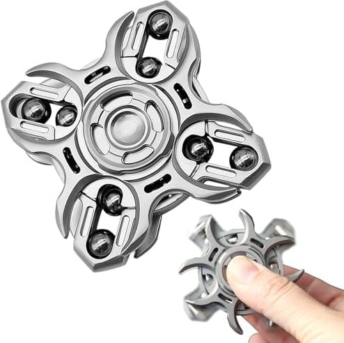 7JI Fidget Spinner Metall Spielzeug, Finger Spinner für Erwachsene, Flüssigkeitsmechanik-Design mit Vier Blättern,Tragbare EDC-Artefakte, Pendeln, Sitzungspausen, um Angst zu lindern