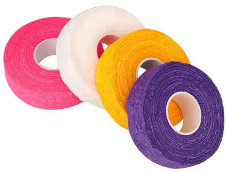 BOXOB 4 Rollen Fingerband zum Nähen, Selbstklebend Baumwolle Fingerschutzband Fingerhutschutz Atmungsaktiv Strickbandage zum Handnähen Quilten Sticken und Basteln (Pink, Weiß, Gelb, Lila)