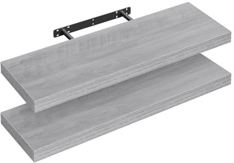 WOLTU Wandboard 2er Wandregal CD DVD Regal Bücherregal Schweberegal Holz Board 70x22.9x3.8cm grau Eiche für Büro, Wohnzimmer, Schlafzimmer, Küche RG9369grei-2