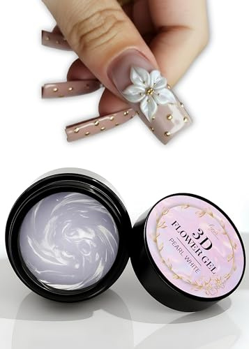 3D Flower Gel Pearl White 15ml, Modelliergel für plastische 3D Designs & Blüten, standfestes Nailart Gel für detailreiche Reliefs & Ornamente, kein Verlaufen, kein Cleanern nötig, Lynis-Nailshop.de