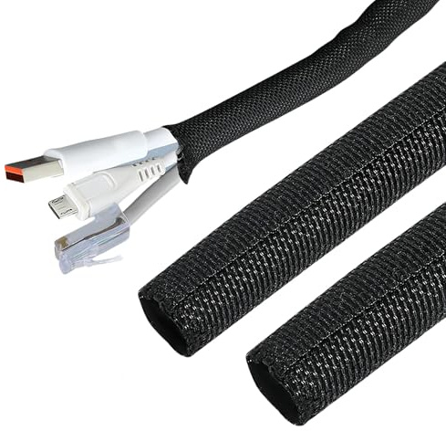 Manchon de Câble 4 Mètres Gaine de Protection de Câbles pour Animaux | Domestiques Auto-Fermeture Manchon Anti-Morsure pour Petits Animaux, Gaine Tressée Résistante et Durable pour Bureau, Noir