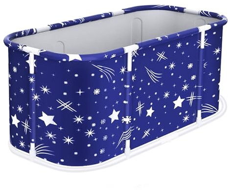 Faltbare Badewanne 115x60x50cm, Mobile Badewanne für Dusche, Tragbare Klappbadewanne für Erwachsene und Kinder, für Heißes Bad und Eisbad (Dunkelblau (Sternenhimmel), 115x60x50cm)