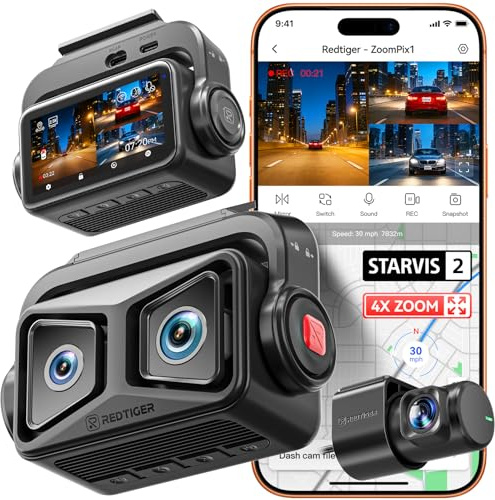 REDTIGER ZP1 Telephoto+Wide Dash Cam, 4X Zoom, STARVIS 2, EIS Night Vision