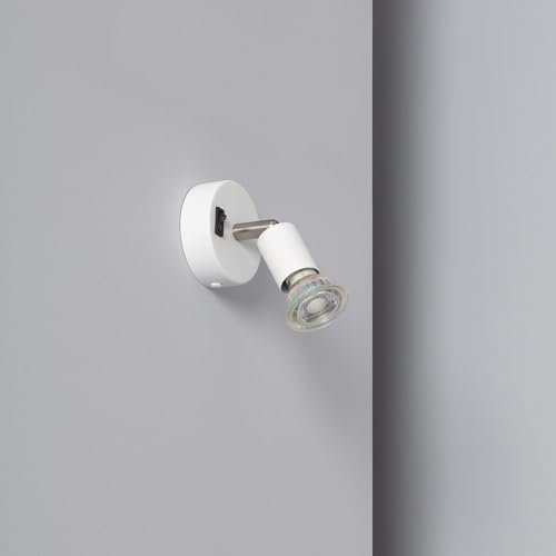 LEDKIA LIGHTING - Applique Orientable Aluminium Oasis 1 Spot avec Interrupteur | Ampoule GU10 Non Incluse | Éclairage Intérieur Polyvalent, Blanc, Acier Alliage