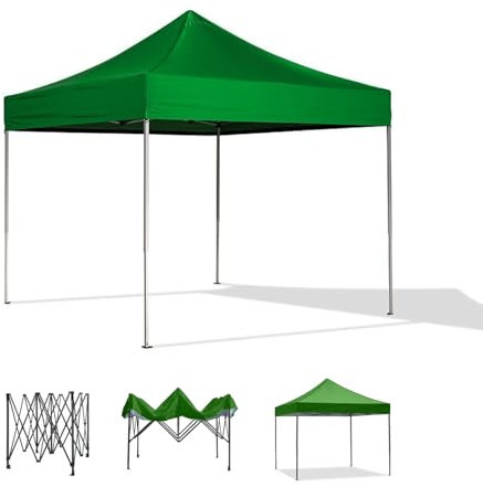 Zendea - Gazebo Esterno Resistente 3x3 con Struttura in Acciaio e Telo Impermeabile, Apertura Rapida a Ragno, Ideale per Giardino, Fiere e Mare, Facile da Montare e Ancorare Verde