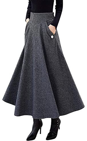 IDEALSANXUN Damen Herbst/Winter Hohe Taille Plaid Slim A-Linie Langer Rock, dunkelgrau, Groß