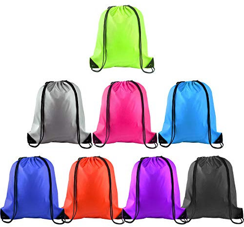 FEPITO 8 Stücke Kordelzug Rucksack String Bag Tote Sack Tasche Cinch Sportbeutel Aufbewahrungstasche Rucksack für Gym Sport Reise Lagerung, 8 Farben (8 Colors, 8pcs)