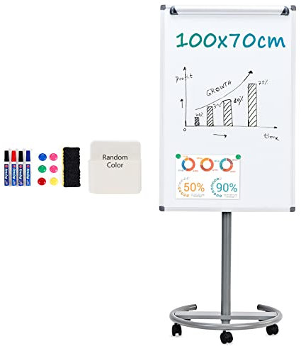 S SWANCROWN Chevalet de Conférence, Magnétique, Paperboard, Réglable en Hauteur, Tableau Blanc Mobile Chevaletavec cadre Aluminium, 100x70cm
