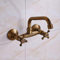 Grifo De Cocina De Baño Montado En La Pared, Manija Doble, Grifo De Agua Fría Y Caliente Antiguo De Latón, Grifo Mezclador De Cocina Con Caño Largo Giratorio 360 Latón antiguo