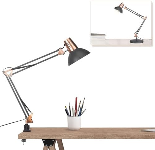FIRVRE Metal Swing Arm Desk Lamp Adjustable LED Architect Desk Lamps with Clamp Vintage Retro Table Light with E27 Bulb On/Off Switch for College Dorm Room,Home Office