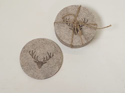 Seaside No.64 - Platzset - Tischset - Tischdekoration aus Filz - Getränke Untersetzer -mit Aufdruck Geweih - Hirsch (Getränke Untersetzer beige, Geweih)
