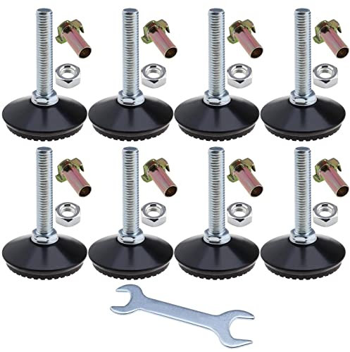 eMagTech 8 Set Adjustable Levelling Feet M10 Height Adjuster Furniture Levellers Foot with T Nut Bolt Wrench for Table Chair Kitchen Cabinet Black