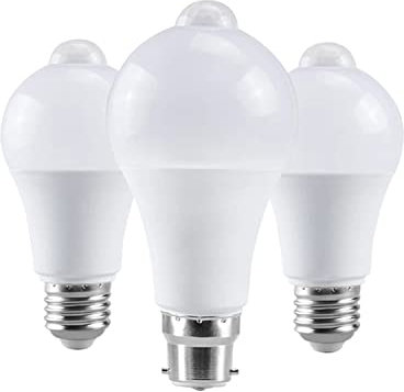 DUVERT Lampe LED B22 E27 à capteur de mouvement PIR, ampoule intelligente de 12W 15W 18W, 220V, du crépuscule à l'aube, veilleuse pour escaliers, porche et Garage (B22 12W, Blanc chaud)