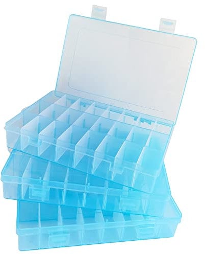 CENRONG Fächer Aufbewahrungsbox,3 Stück Einstellbar Sortierboxen Plastik Aufbewahrungsboxen mit 24 Raster Verstellbaren Trennwänden Für Nähzubehör,Schrauben,Bügelperlen,Perlen & Schmuck (Blau)