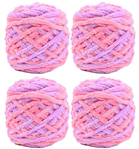 Strickwolle 4 x 100 g, mehrfarbiges Strickgarn zum Häkeln, weiches, klobiges Garn für Garnprojekte, Plüschbälle, handgefertigte Taschen, Pullover Schuhe Mützen Pullover Decken Schals (Gradient I)