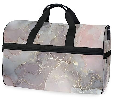 Rosa Marmorfarbe Golden Sporttasche Badetasche mit Schuhfach Reisetaschen Handtasche für Reisen Frauen Mädchen Männer
