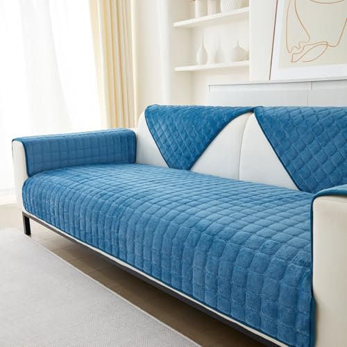 Flanell Sofabezug 1 2 3 4 Sitzer Sofabezüge Couch Überzug L Form Ecksofa Sofa Couch Überwurfdecke, Sofahusse Sofaüberwürfe rutschfest Sofa Abdeckung (Blau, 90 * 210cm Stückweise Verkauft)
