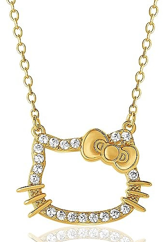 Hello Kitty 925 YG PLT Halskette Sterling-Silber 925 Zirkonia 45,7 cm, Sterling Silber, Zirkonia