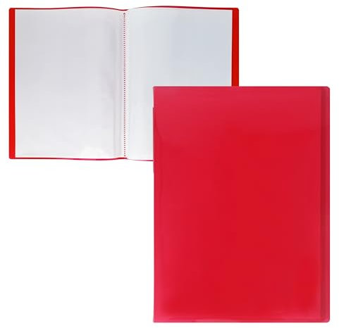 Raylu Paper - Porte-Vues à Pochettes Transparente, Porte-Documents pour Papiers Administratifs, Dessins, Partitions ou Cours, pour l'École, le Bureau ou la Maison (A4, 60 Pochettes, Rouge)