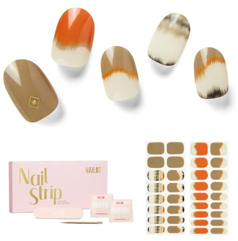 NAILOG Semi Cured Gel Nail Strips, 34 pcs Salon-Quality Gel Nail Stickers, Long Lasting Nail Wraps for Women with Soft Gel Finish, Evoking