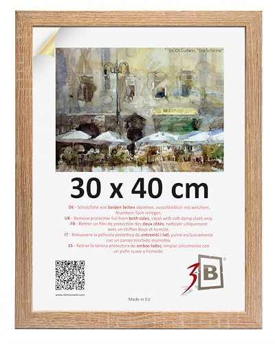 3-B Cadre de l'image HIT - Marron (chêne avec grain de bois optique) - 30x40 cm - cadre photo en bois avec verre acrylique