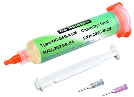 10ML Flux Soldadura Electronica, Flux en Jeringa Respetuoso del Medio Ambiente Pasta Soldar Estaño para Soldar Empuje para SMD PCB BGA Soldadura Electronica