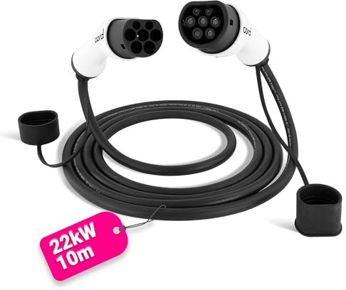 Cord Type 2 to Type 2 EV Charging Cable, 32amp, 22kW, 10 Metre, Three Phase