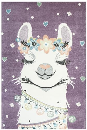 AKCILA Lima Kinder Teppich Lila 160x230 cm, Zimmer Herzen Pünktchen Blumen Kinderzimmer Kurzflor Teppiche, Kinderteppich Mädchen, Kids Carpet,Spielteppich Kinder Babyzimmer Tepich