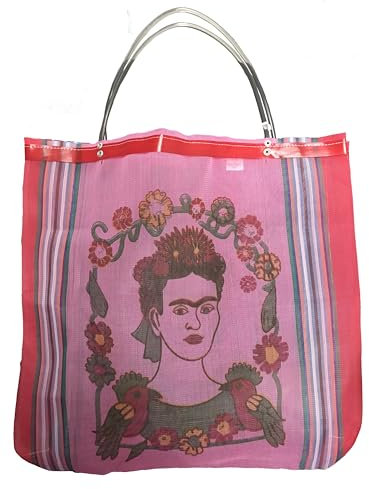 Tasche Frida Rouge. Der Garten von Frida mit einer bezaubernden Blumenbordüre. Idealer Partner für Ihre Einkäufe und Ausflüge am Strand, Maße: H 50 cm x L 46 cm, rot