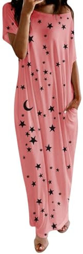 Nightdresses For Women Uk Sexy | Nightshirts For Women Long Nightgown Full Length Sleepwear Star Print Dressing Gowns Loose Maxi Sleep Dress Comfortable Loungewear Short Sleeve Sleep Shirt