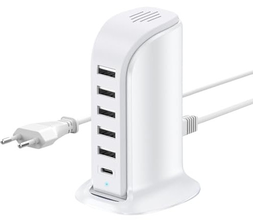 USB C Ladegerät Mehrfach, 6 Port USB Ladestation Mehrere Geräte USB Netzteil für iPhone 15/14/11/12/13 Pro Max, Samsung Galaxy S21 S9 S8 Plus, LG, Huawei etc, Netzteile für Handys, Tabletten usw
