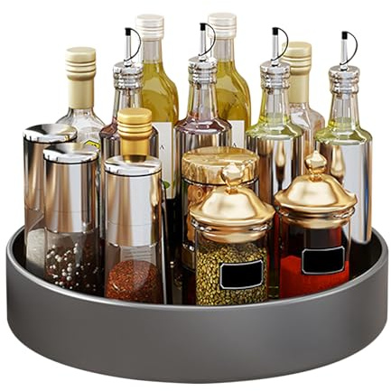 YCBTREE Lazy Susan Drehteller Organizer,30cm Drehbares Gewürzregal aus Kohlenstoffstahl Küchen Drehteller Schrank Organizer für Speisekammer Küche Arbeitsplatte Kühlschrank Tisch Aufbewahrung (Grau)